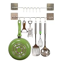 Kitchen Rail Utensil Rack Organizer Wall Mount with 12 Sliding Hooks No Drilling Hanging Rack for Kitchen,Pot Pan,Towel Pack of 2, Silver, 16.6 inch