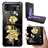 DAIZAG Case for Samsung Galaxy Z Flip3 5G, Gold Flower Rose Butterfly, Cellular Phone Case, TPU, Shockproof, Anti-Scratches, Compatible with Wireless Charging