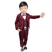 Boys' Checked 3-Piece Suit One Button Jacket Vest Pants Tuxedo for School Party Wedding