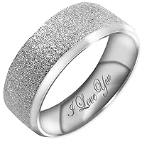Women's Sparkle 5MM & 8MM Dome Promise Ring Wedding Bands Titanium Ring Color: Platinum Engraved I Love You