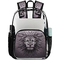 Lion Head Animal Clear Backpack Heavy Duty Transparent Bookbag for Women Men See Through PVC Backpack for Security, Work, Sports, Stadium
