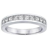 1.00 Diamond Rings for Women Ct Tw Channel Set Diamond Ring Princess Cut Diamond Anniversary Wedding Ring In 14k White Gold Promise Rings For Couples Diamond Wedding Band