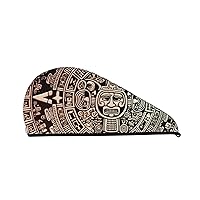 Mayan Calendar End of The World Print Dry Hair Cap for Women Coral Velvet Hair Towel Wrap Absorbent Hair Drying Towel with Button Quick Dry Hair Turban for Travel Shower Gym Salons