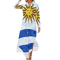 Uruguay Paisley Flag Women's Shirt Dress Long Sleeve Button Down Shirts Dress Casual Loose Maxi Dresses