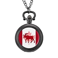 Canada Moose Flag Custom Pocket Watch Vintage Quartz Watches with Chain Birthday Gift for Women Men
