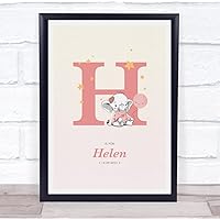 The Card Zoo Pink Baby Girl Elephant Initial H Baby Birth Details Nursery Christening Print