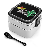 Don't Touch Me Mexican Hat and Cactus Cute Stackable Bento Box Double Layer Lunch Boxes Containers with Spoon for Work Picnic and Travel