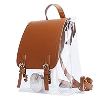 KKXIU Fashion Clear Backpack Stadium Approved Bag Transparent See Through Bookbag Purse for Women and Ladies (Brown)