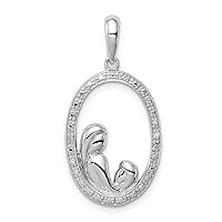 JewelryWeb 925 Sterling Silver Polished Rhodium Plated Diamond Mother and for boys or girls Pendant Necklace Measures 22x15mm Wide