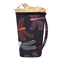 Dragonflies Reusable Iced Coffee Sleeves for 24-28oz Cold Drink Cups Neoprene Cup Sleeve with Handle