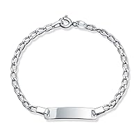 Dainty Virgin Mary Personalize Thin Religious Identification ID Bracelet Figaro or Curb Cuban Chain Link .925 Silver Sterling Small Wrist 6,7 Inch