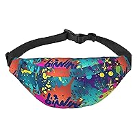 Colorful Spray Pattern Print Fanny Pack Women Men Waterproof Waist Bag With 3-Zipper Pockets Bum Bag For Running Travel