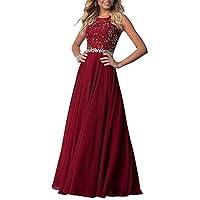 Women's Appliques Chiffon Prom Dress Long Beaded Evening Party Gowns