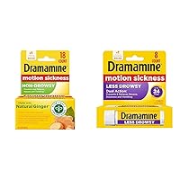 Dramamine Non-Drowsy, Motion Sickness Relief, Made with Natural Ginger, 18 Count & Motion Sickness Relief Less Drowsey Formula, 8 Count