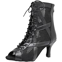Sexy Womens Latin Dance Boots Peep Toe Ballroom Pumps Tango Cha Cha Jazz Heels Lace Up Zip Customized Heel Peep Toe Salsa Shoes