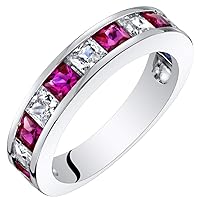 PEORA Half Eternity Wedding Ring Band for Women 925 Sterling Silver in Princess Cut Gemstones, Sizes 5 to 9