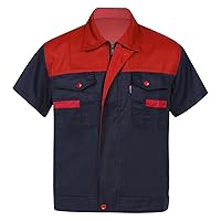FEESHOW Men's Mechanic Uniforms Color Block Factory Garage Work Jackets Short Sleeve Worshop Viecle Repairing Coats