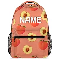 Peach Theme Custom Backpack for Kids Boys Girls Cute Fruit Personalized School Bookbag for College Elementary Middle School Bag Casual Daypack Laptop Bag for Women Men