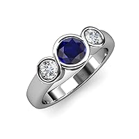 Blue Sapphire and Diamond (SI2, G) Infinity Three Stone Ring 1.85 ct tw in 14K White Gold