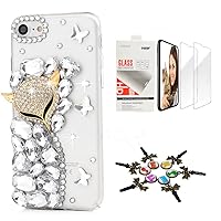 STENES Bling Case Compatible with iPhone 7 Plus/iPhone 8 Plus - Stylish - 3D Handmade [Sparkle Series] Luxurious Fox Design Cover with Screen Protector [2 Pack] - White
