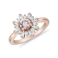 18K Rose Gold Plated Halo Ring Loose Gemstone Beautiful Featuring a Pink-Hued CZ Morganite Center Stone Jewelry Ring for Women and Girl US Size 4 To 13