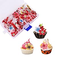 440Pcs Flower Shape Cake Cupcake Toppers,Glutinous Edible Rice Paper Paper Cake Dessert Toppers, Wafer Paper Sakura Cherry Blossom Toppers Party Cake Decorations for Birthday,Wedding