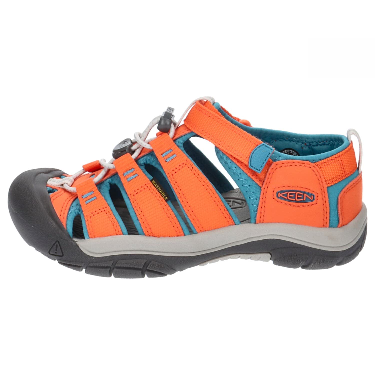 KEEN Newport H2 Closed Toe Water Sandals, Safety Orange/Fjord Blue, 2 US Unisex Big Kid