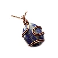 Lapis Lazuli Gemstone Necklace, Coper Wire Wrapped Jewelry, Designer Gemstone Jewellery DR-1761
