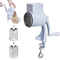 1PC Rotary Cheese Grater Cheese Grater Hand Crank Cheese Shredder with Table Clamp Manual Peanut Grinder with 2 Removable Blades Vegetable Slicer for Corn, Spices, Carrots