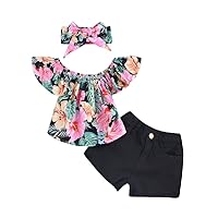summer girl's suits,girl's flying sleeve floral blouse,black fringed jeans and headbands three-piece suits.