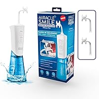 Ontel Miracle Smile Water Flosser for Teeth&Gum Health, Unique H-Shaped Flossing Head&4 Water Jets, Cordless Water Flosser Features 360° Cleaning&3 Pressure Modes, USB Rechargeable Dental Floss, White