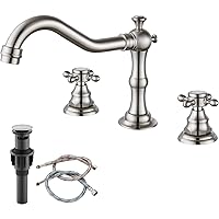 gotonovo 3-Hole Widespread Bathroom Faucet Double Cross Handle Mixer Tap for Bathroom Sink Deck Mount Hot Cold Water Matching Pop Up Drain with Overflow Brushed Nickel Victorian Spout