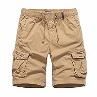 Men's Cargo Shorts Lightweight Twill Cotton Hiking Short Elastic Waist Multi Pockets Casual Loose Fit Short Pants
