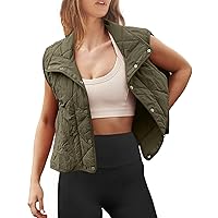 Flygo Women's Quilted Vest Stand Collar Lightweight Button Down Puffer Padded Outwear Gilet with Pockets