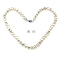14k White Gold 7.0-7.5mm White Akoya Cultured Pearl High Luster Necklace 18