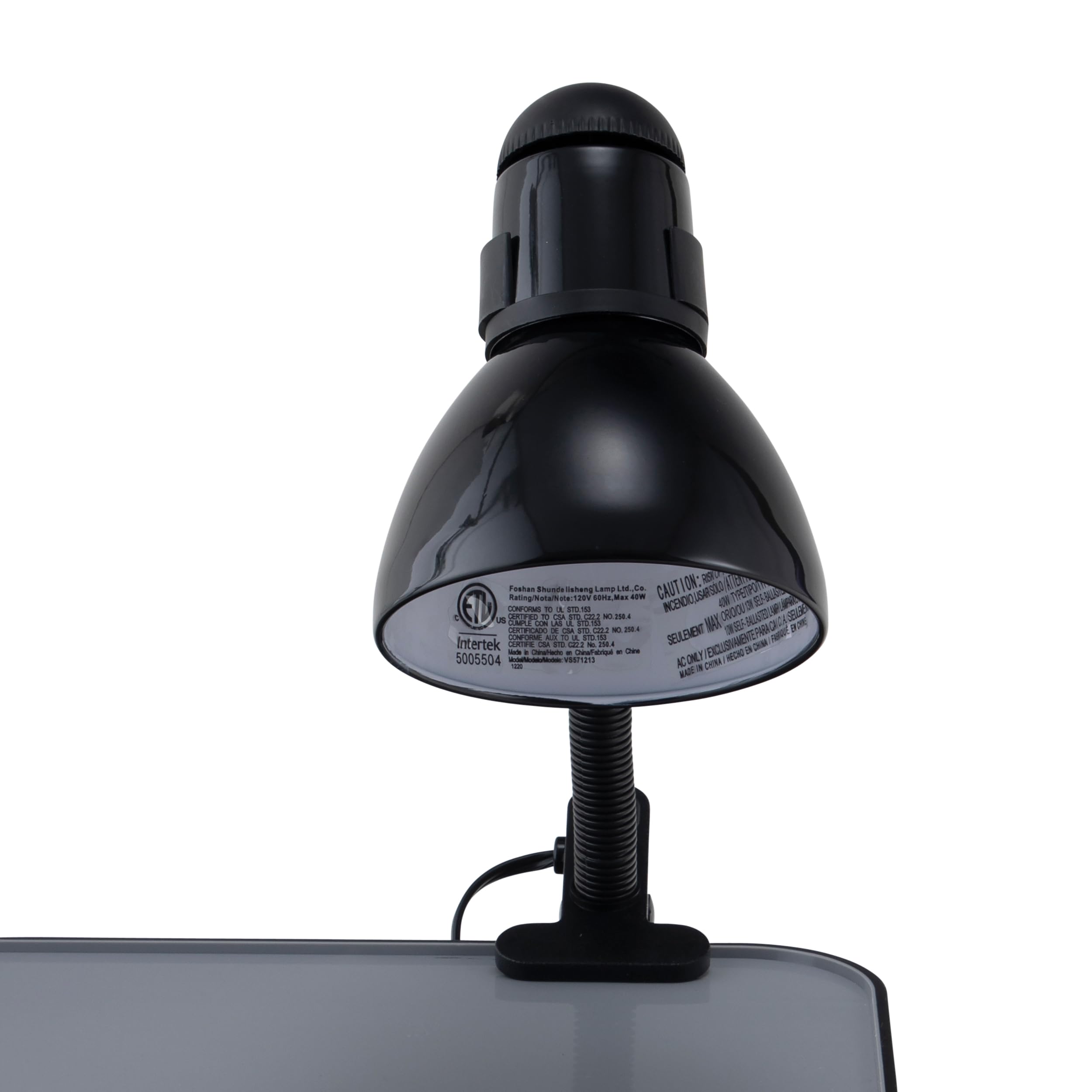 V- Light Black Adjustable Desk Lamp with Heavy Duty Clamp Clip, Flexible Gooseneck Lamp, Bed Light, Reading Lamp, or Study Light, 14 inches