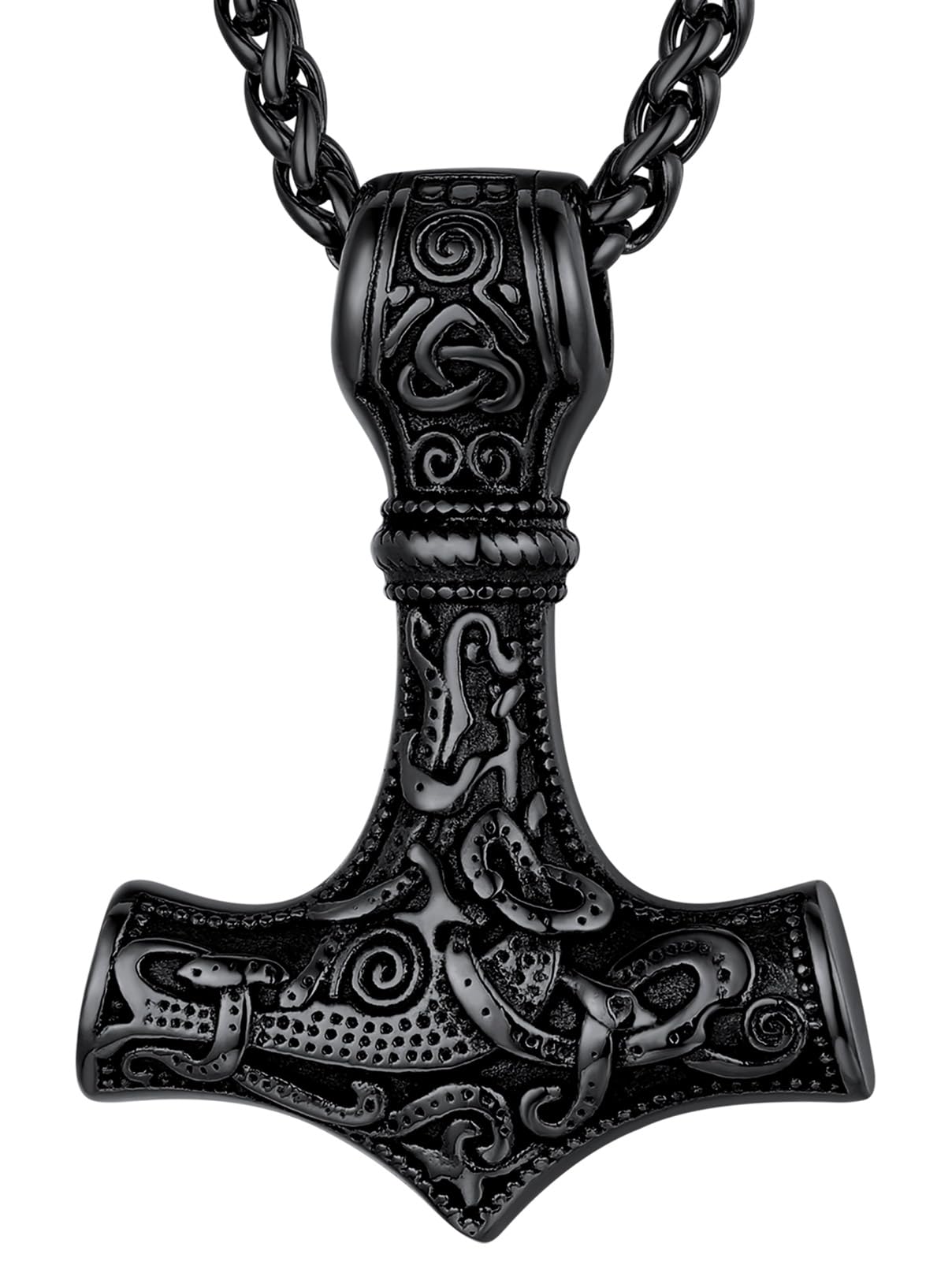 FaithHeart Viking Thor's Hammer Talisman Necklace for Men, Vintage Norse Mjolnir Amulet Pendant, Stainless Steel Jewelry