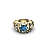 Natural London Blue Topaz Engagement Ring , 1.10 Carats Round Blue Topaz