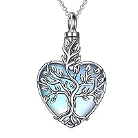 YAFEINI Tree of Life Urn Necklaces for Ashes 925 Sterling Silver Moonstone Tree of Life Cremation Jewelry for Ashes Memory Jewelry for Women Men