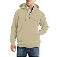 Men Stand Collar Hoodie Half Zipper Fleece Sweatshirt Solid Color Long Sleeve Hooded Pullover Tops with Pocket