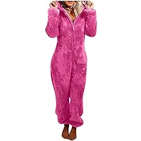 Plus Size Onesies Pajamas for Women Cute Ear Hoodies Teen Girls Kawaii Jumpsuits Fleece Teddy One-Piece Night Sleepwear