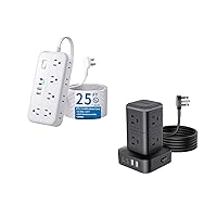 25 FT Flat Extension Cord + 10FT Tower Power Strip, NTONPOWER Surge Protector Power Strip with 4 USB Ports (2 USB C), Flat Plug, Wall Mounted Extender for Home Office Dorm Room Essentials