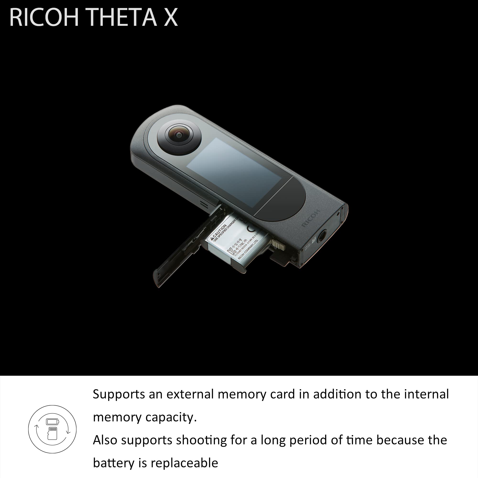 Ricoh Theta X 360 Degree Camera, High Resolution Image of approximate 60M, 5.7K 360, Touch Screen