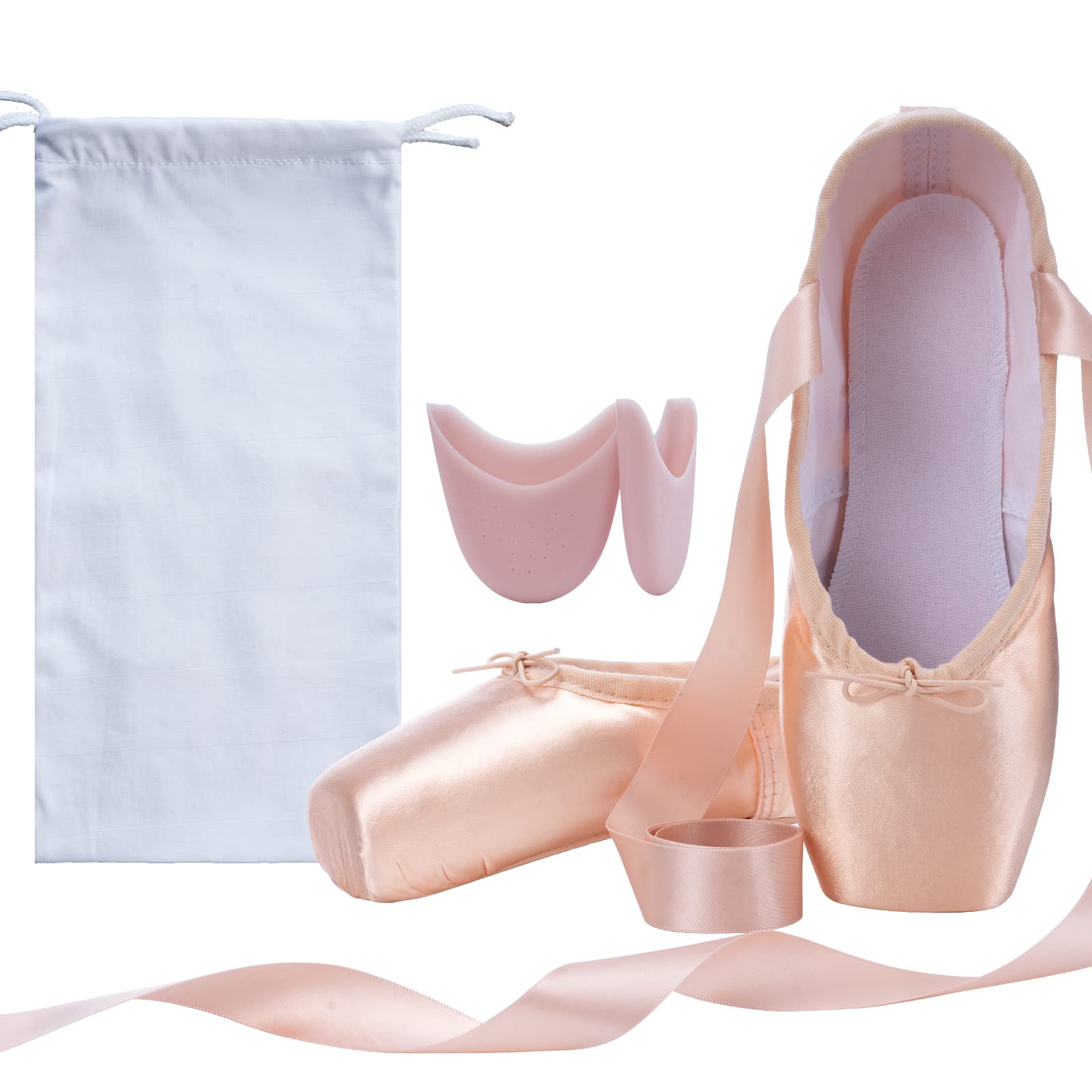 DoGeek Satin Pointe Shoes for Girls and Ladies Professional Ballet Dance Shoes with Ribbon for School or Home (Choose One Size Larger)