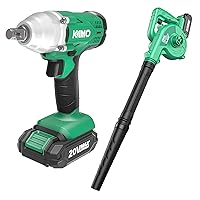 KIMO 20V Cordless Impact Wrench 1/2 inch, 2832In-Lbs & High Torque 3400 IPM Cordless Leaf Blower & Vacuum w/2 X 2.0 Battery & Charger, 2-in-1 20V Leaf Blower Cordless