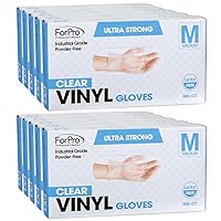 ForPro Professional Collection Disposable Vinyl Gloves, Clear, Industrial Grade, Powder-Free, Latex-Free, Non-Sterile, Food Safe, 2.75 Mil. Palm, 3.9 Mil. Fingers, Medium, 100-Count (Pack of 10)