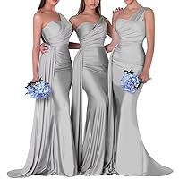Women Satin Mermaid Bridesmaid Dresses Long One Shoulder Formal Wedding Guest Party Dresses L0069