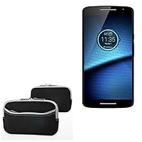 BoxWave Case Compatible with Motorola Droid Maxx 2 - SoftSuit with Pocket, Soft Pouch Neoprene Cover Sleeve Zipper Pocket for Motorola Droid Maxx 2 - Jet Black with Grey Trim
