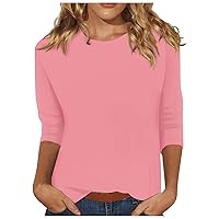 Casual Tunic Shirts For Women Party 3/4 Sleeve Stretch Crew Neck T-Shirt Print Cozy Loose Fit Trendy Plus Size Tops