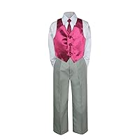 4pc Formal Baby Teen Boys Burgundy Vest Necktie Silver Pants Suits S-7 (5)
